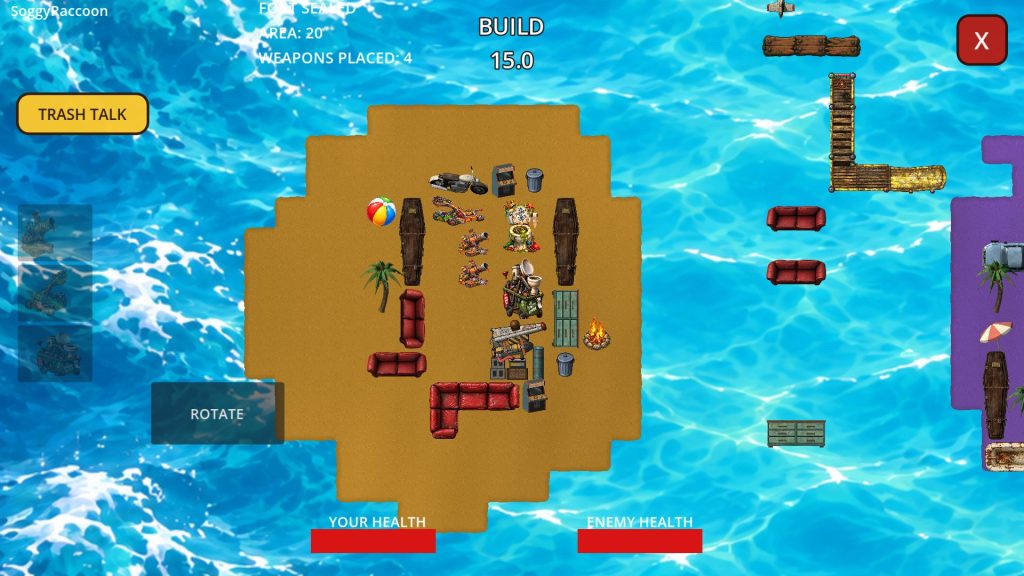A sealed fort with weapons placed inside