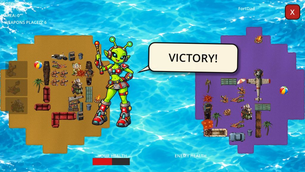 Victory screen with the announcer