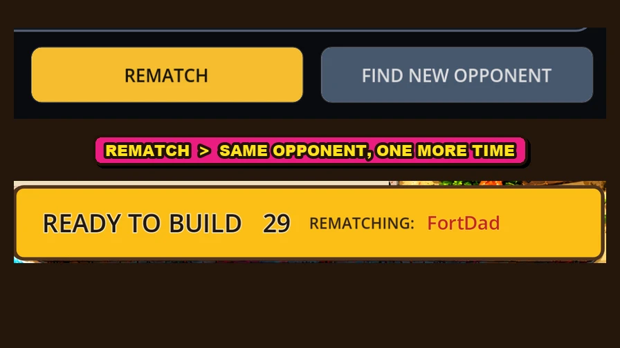 Rematch and Find New Opponent buttons after a match